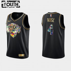 New York Knicks Derrick Rose 4 Nike 2021-22 Musta Golden Edition 75th Anniversary Diamond Lasten Pelipaidat Swingman